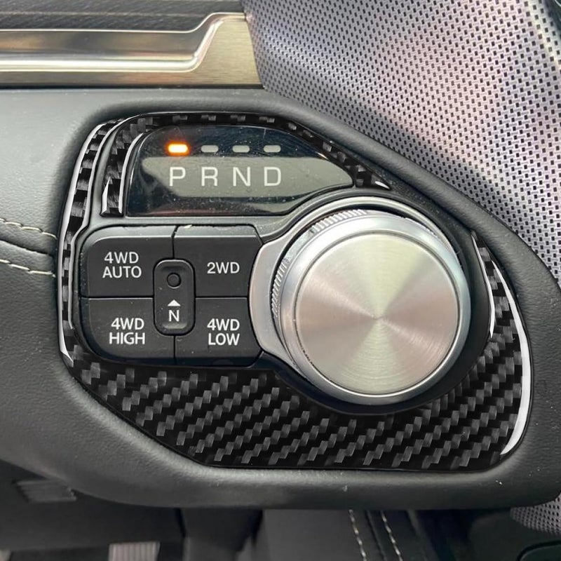 PJFUS Real Soft Carbon Fiber Car Gear Shift Control Panel 2/4WD Switch Button Dashboard Trim Sticker Compatible with Dodge Ram 1500/2500/3500 2019-2023(Crew Cab Version)Auto Interior Accessories Black - Image 3